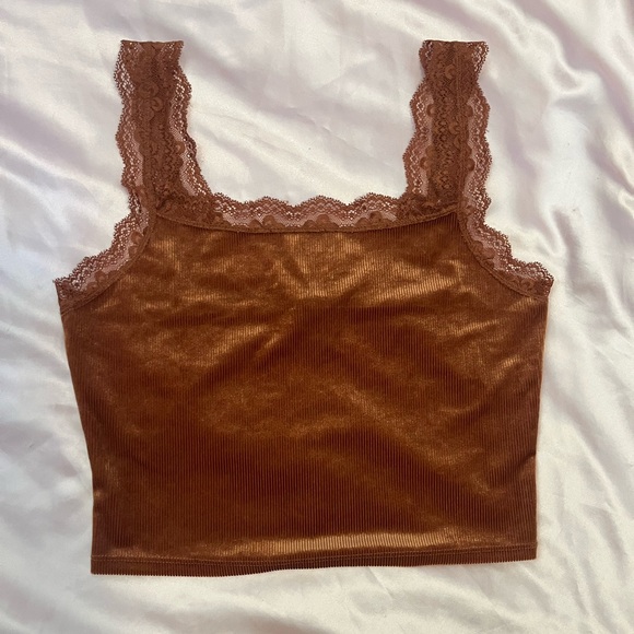 Forever 21 Velvet Lace Trim Crop Top - Picture 1 of 4